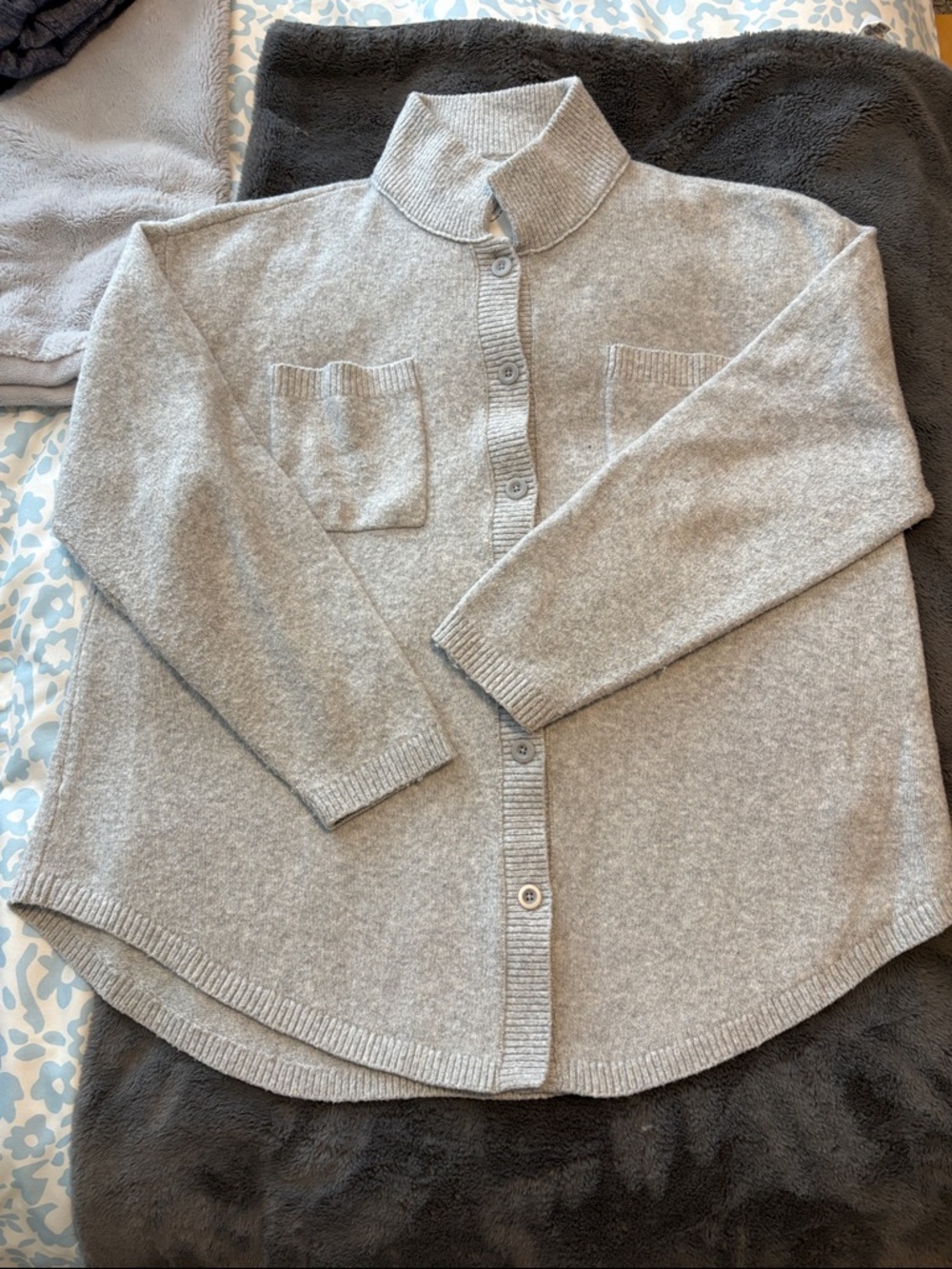 EUC aerie Light Gray Button-Front Women's Oversized Knit Cardigan Size M